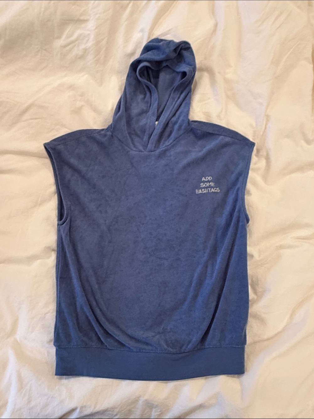 Zara blue Terry Hooded Sleeveless Top